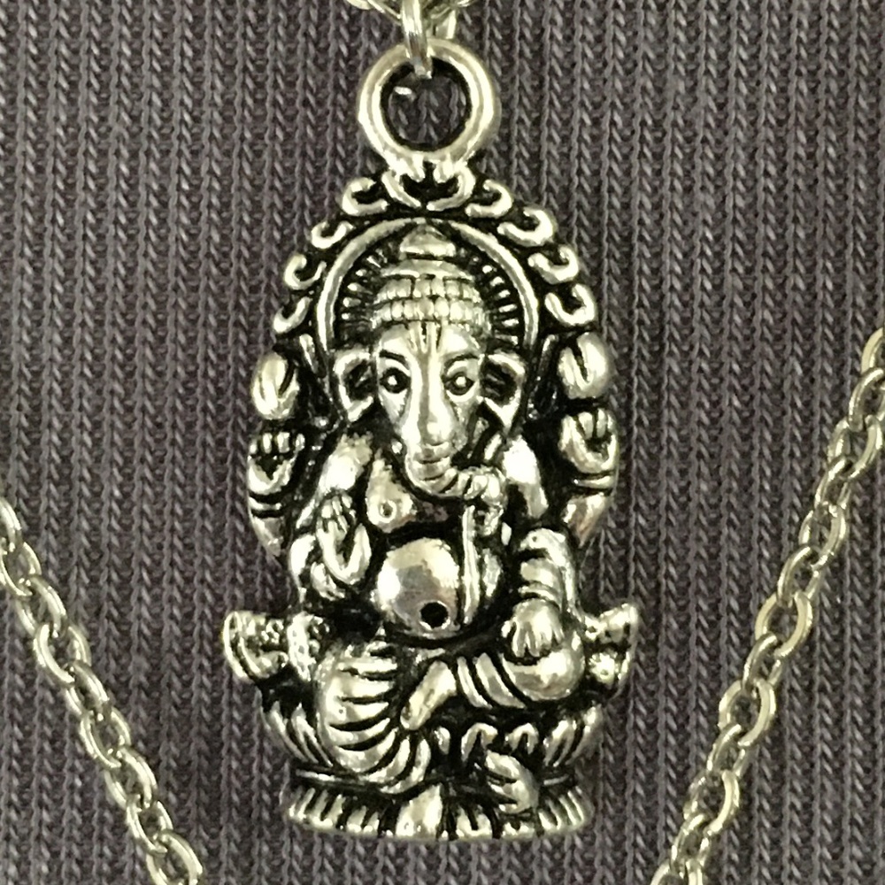 “Lucky Ganesh” Silver Hindu Elephant God Handmade 2-Layer Adjustable Necklace - Picture 2 of 15